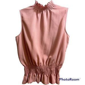 Pink white polka dots Tuttle neck blouse size small